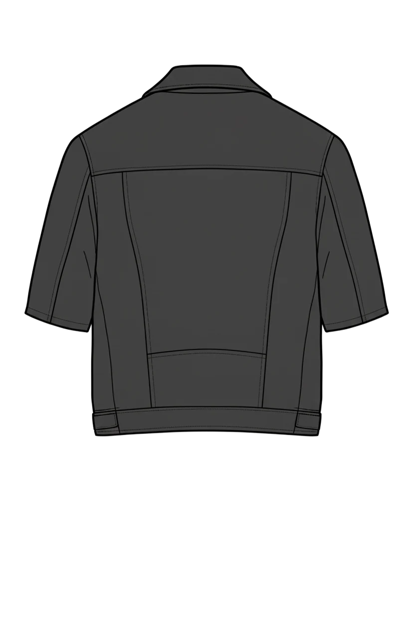 Core dieline: the same jacket, plain, with short sleeves and no cuffs.